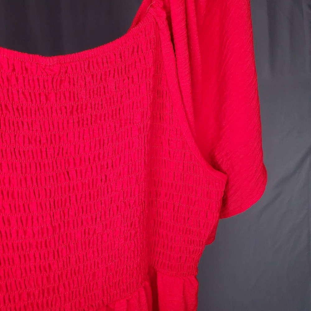 Bloomchic Dress 3XL Red Smocked Flutter Sleeve Button Tie Front Holiday Whimsy - Picture 6 of 11
